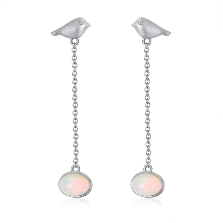 Cercei argint 925 placati cu rodiu cu opal natural