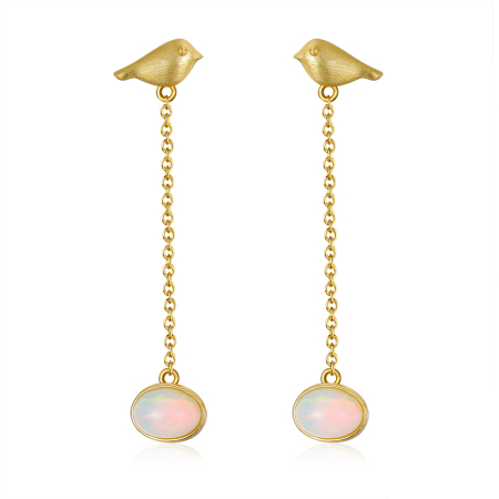 Cercei argint 925 placati cu aur 14K cu opal natural