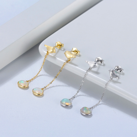 Cercei argint 925 placati cu aur 14K cu opal natural [4]