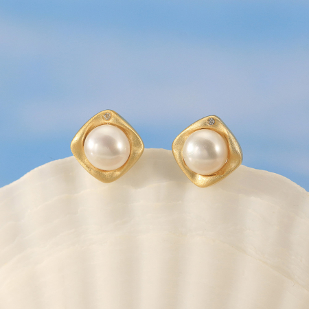 Cercei argint 925 placati cu aur 14K cu perle naturale [2]