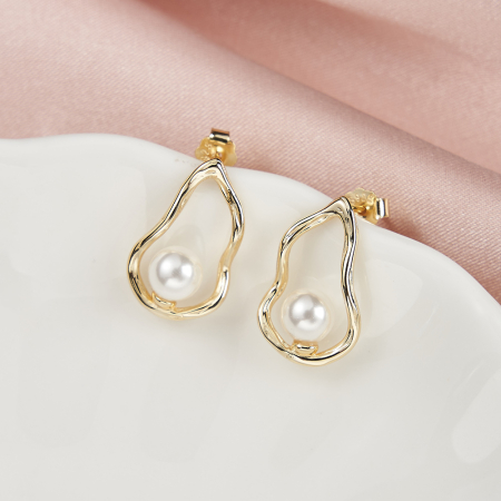 Cercei argint 925 placati cu aur 14K cu perle naturale [1]