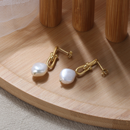 Cercei argint 925 placati cu aur 14K cu perle naturale [2]