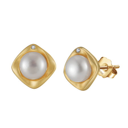 Cercei argint 925 placati cu aur 14K cu perle naturale