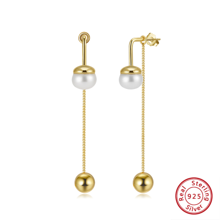 Cercei argint 925 placati cu aur 14K cu perle naturale