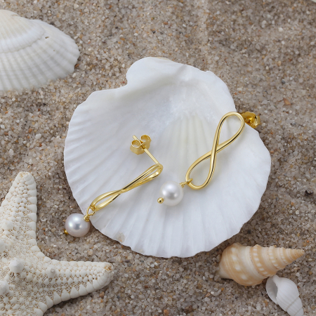 Cercei argint 925 placati cu aur 14K cu perle naturale [3]