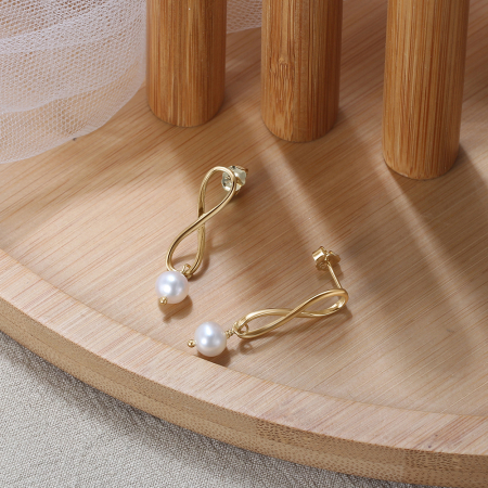Cercei argint 925 placati cu aur 14K cu perle naturale [2]
