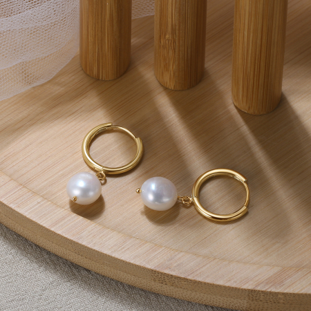 Cercei argint 925 placati cu aur 14K cu perle naturale [3]