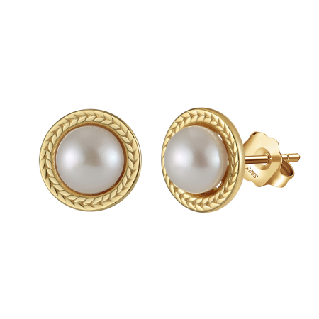 Cercei argint 925 placati cu aur 14K cu perle naturale