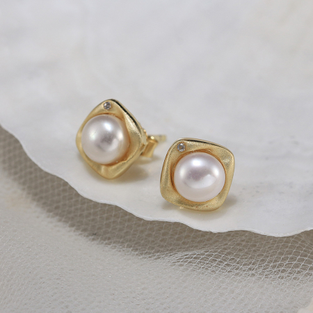Cercei argint 925 placati cu aur 14K cu perle naturale [3]