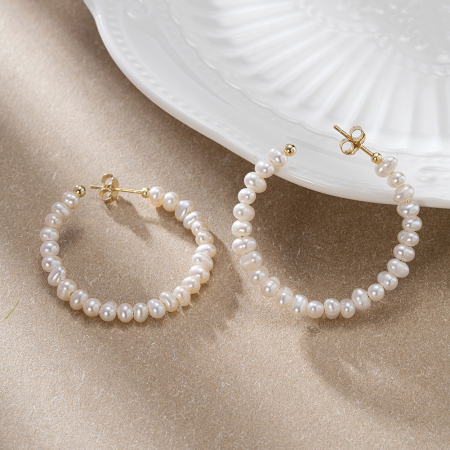 Cercei argint 925 placati cu aur 14K cu perle naturale [3]