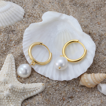 Cercei argint 925 placati cu aur 14K cu perle naturale [2]
