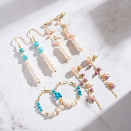 Cercei argint 925 placati cu aur 14K cu perle naturale si mica naturala [6]