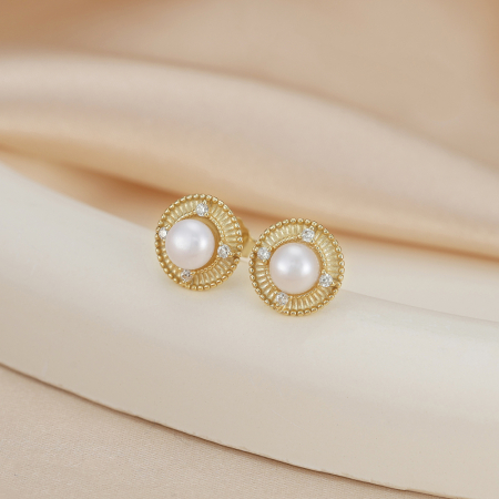 Cercei argint 925 placati cu aur 14K cu perle naturale si zirconiu [3]