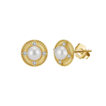Cercei argint 925 placati cu aur 14K cu perle naturale si zirconiu