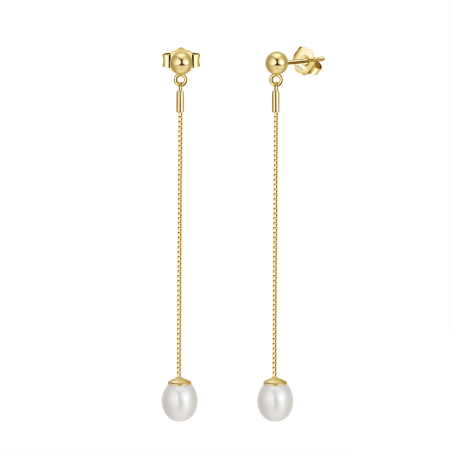 Cercei argint 925 placati cu aur 14K cu perle naturale si zirconiu