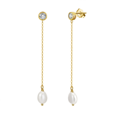 Cercei argint 925 placati cu aur 14K cu perle naturale si zirconiu