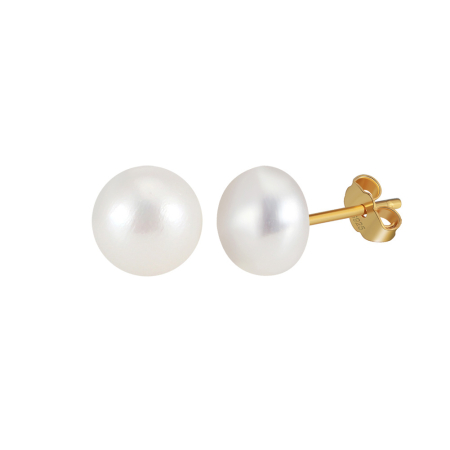 Cercei argint 925 placati cu aur 14K cu perle naturale tip buton