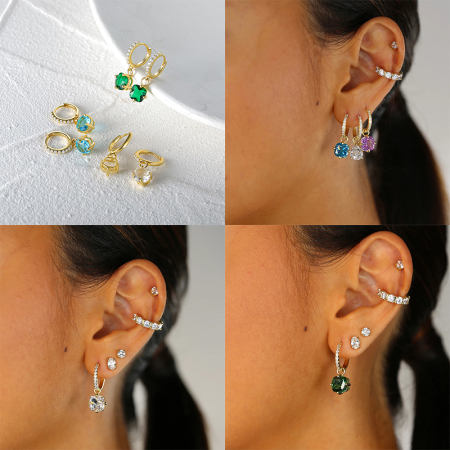 Cercei argint 925 placati cu aur 14K cu zirconiu clar [7]