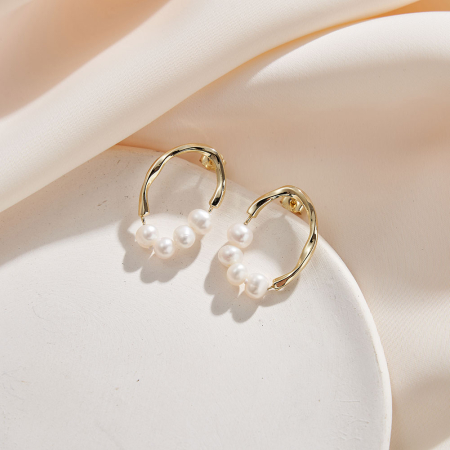 Cercei argint 925 placati cu aur 14K cu perle naturale [3]