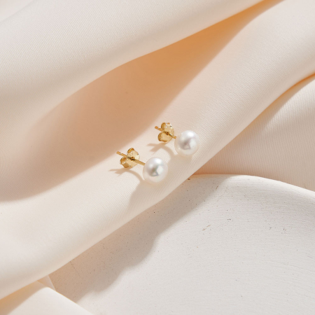 Cercei argint 925 placati cu aur 14K cu perle naturale tip buton [2]