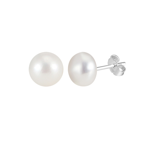 Cercei argint 925 placati cu rodiu cu perle naturale tip buton