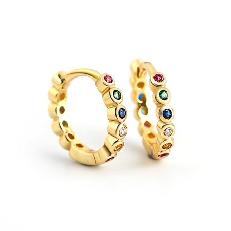 Cercei argint 925 placati cu aur 18K cu zirconii colorate