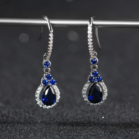 Cercei argint 925 placati cu rodiu cu zirconiu safir [3]
