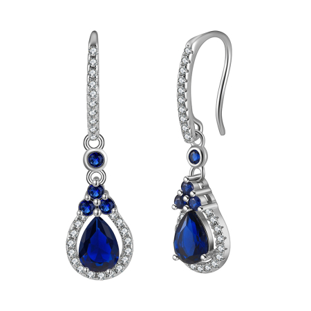 Cercei argint 925 placati cu rodiu cu zirconiu safir