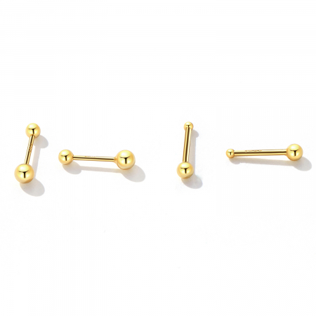 Cercei argint 999 placati cu aur, cu bilute de 2 mm, 10 mm lungime [4]