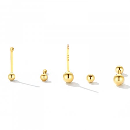 Cercei argint 999 placati cu aur, cu bilute de 2 mm, 10 mm lungime [5]