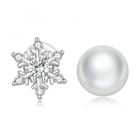 Cercei argint asimetrici cu steluta si perla