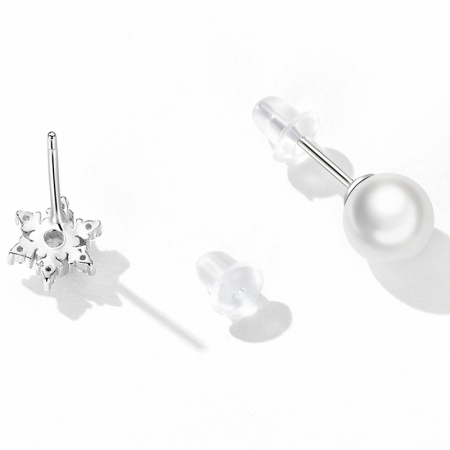 Cercei argint asimetrici cu steluta si perla [2]