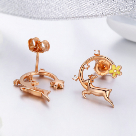 Cercei argint cu caprioare placati cu aur roz [1]