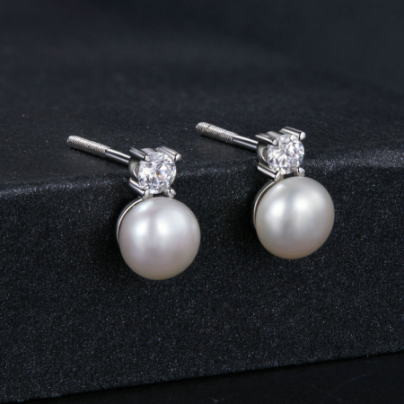 Cercei argint cu perle naturale si moissanite [3]