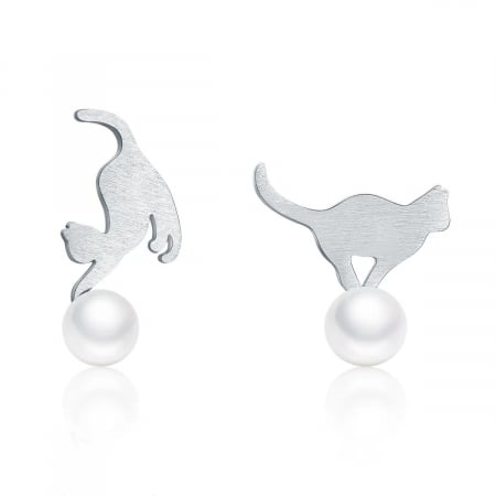 Cercei argint cu pisicute si perle