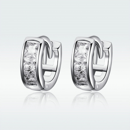 Cercei argint hoop eleganti cu zirconii patrate placati cu rodiu [1]