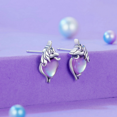 Cercei argint inimioare cu unicorni [2]