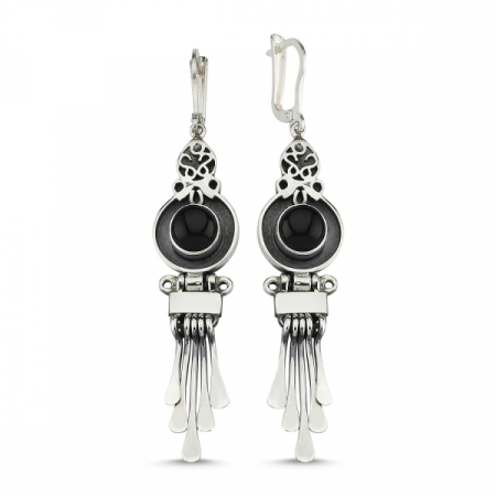 Cercei argint lungi lucrati manual cu pietre de onix  - Be Elegant - ETU0101 [0]