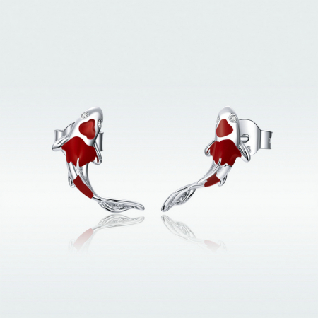 Cercei argint pestisori Koi rosii placati cu rodiu [7]