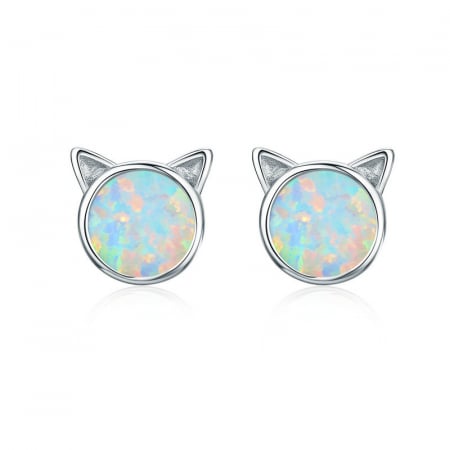 Cercei argint pisicute de opal