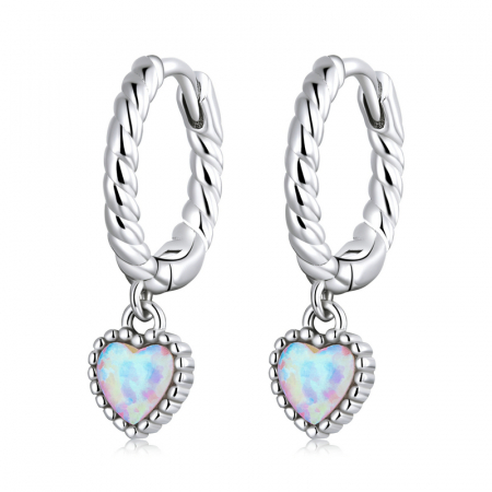Cercei argint rotunzi inima de opal