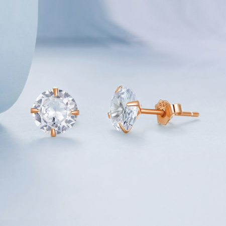 Cercei rotunzi aurii din argint cu zirconii 6 mm [2]