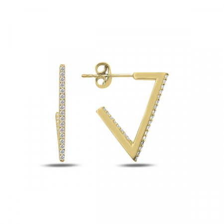 Cercei argint triunghi incomplet cu zirconii albe, placati cu aur - ETU0187 [0]