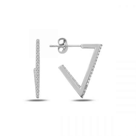 Cercei argint triunghi incomplet cu zirconii albe, placati cu rodiu - ETU0188 [0]