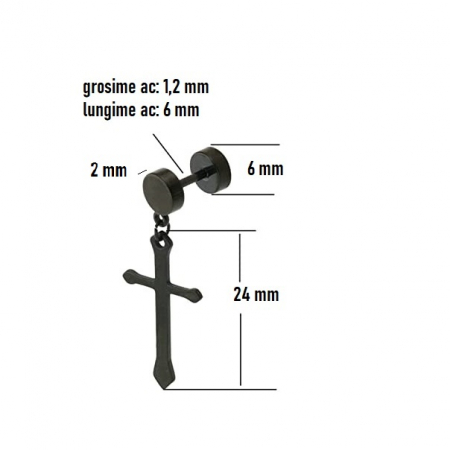 Cercei negri din inox cu cruciulite [2]