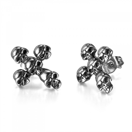 Cercei inox cruce de cranii