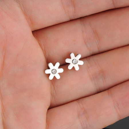 Cercei inox floare cu zirconiu [3]