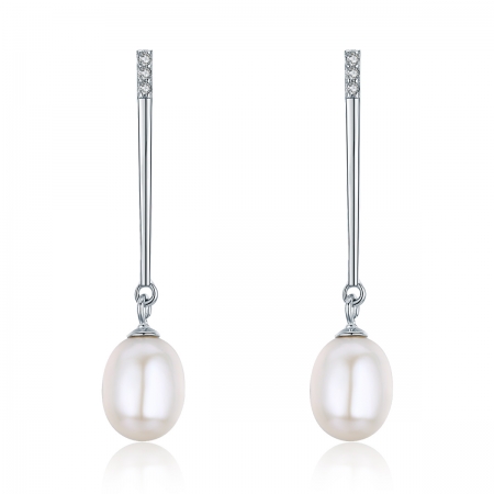 Cercei lungi din argint 925 cu perle fine si zirconii albe - Be Elegant EST0010 [0]