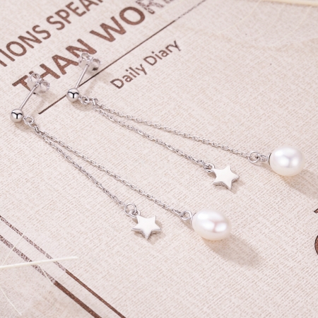 Cercei lungi din argint 925 cu perle fine, stelute si zirconii albe - Be Elegant EST0011 [3]