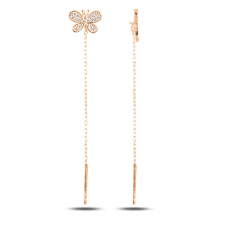 Cercei lungi din argint placat cu aur roz, cu fluturasi - ETU0132 [0]